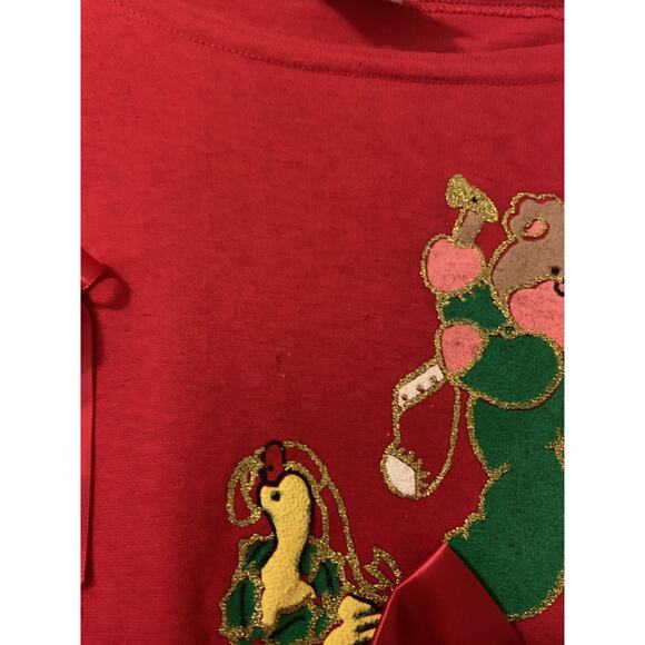 Sweet Blondie red christmas themed blouse shirt kitty bear made in US VTG 1X - Picture 5 of 7